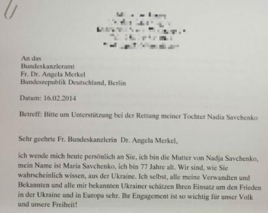 Мати Савченко звернулася до Меркель з проханням визволити Надію