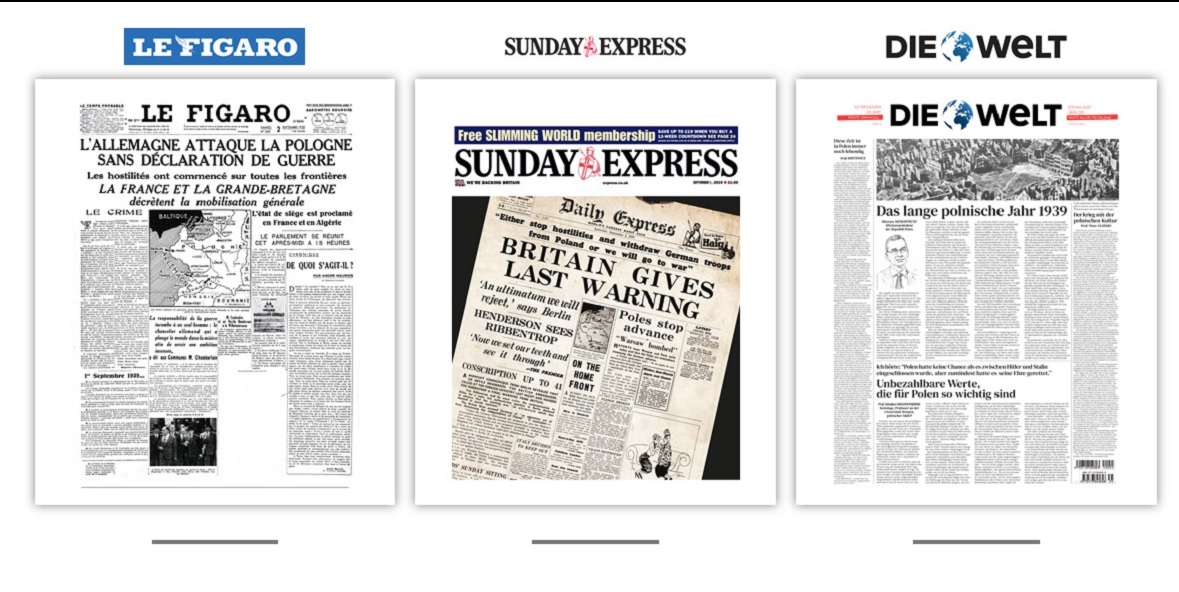 Washington Post, Le Figaro та Die Welt вийдуть з обкладинками 1939 року до 80-річчя початку Другої світової