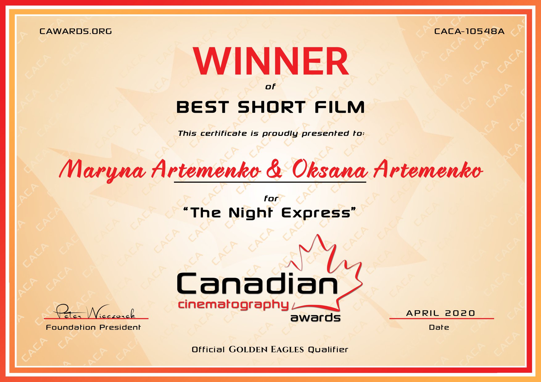 Українська короткометражка «Нічний Швидкий» отримала нагороду в Канаді