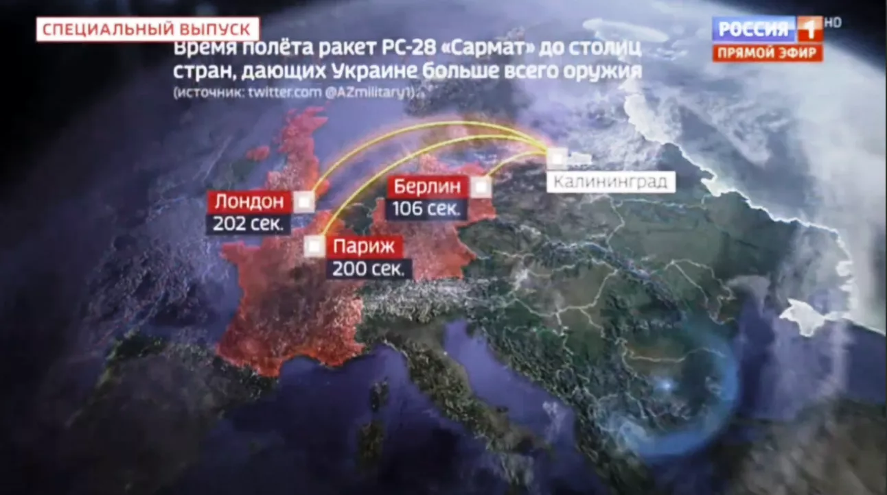 «В цій війні не виживе ніхто». В ефірі «Россия-1» пропагандисти погрожують Європі ракетами «Сармат»