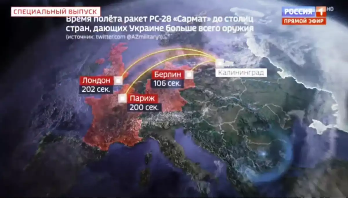 «В цій війні не виживе ніхто». В ефірі «Россия-1» пропагандисти погрожують Європі ракетами «Сармат»