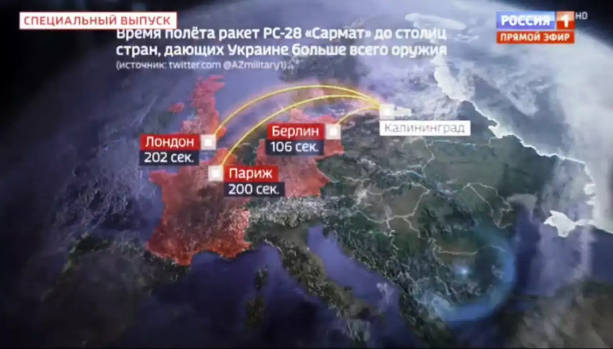 &laquo;В цій війні не виживе ніхто&raquo;. В ефірі &laquo;Россия-1&raquo; пропагандисти погрожують Європі ракетами &laquo;Сармат&raquo;