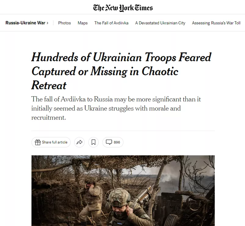 У ЗСУ назвали дезінформацією повідомлення The New York Times про 1000 українських полонених в Авдіївці