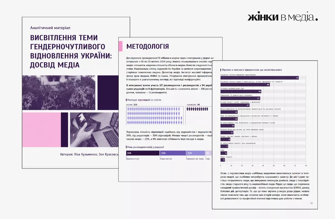 Висвітлення теми гендерночутливого відновлення України: досвід медіа