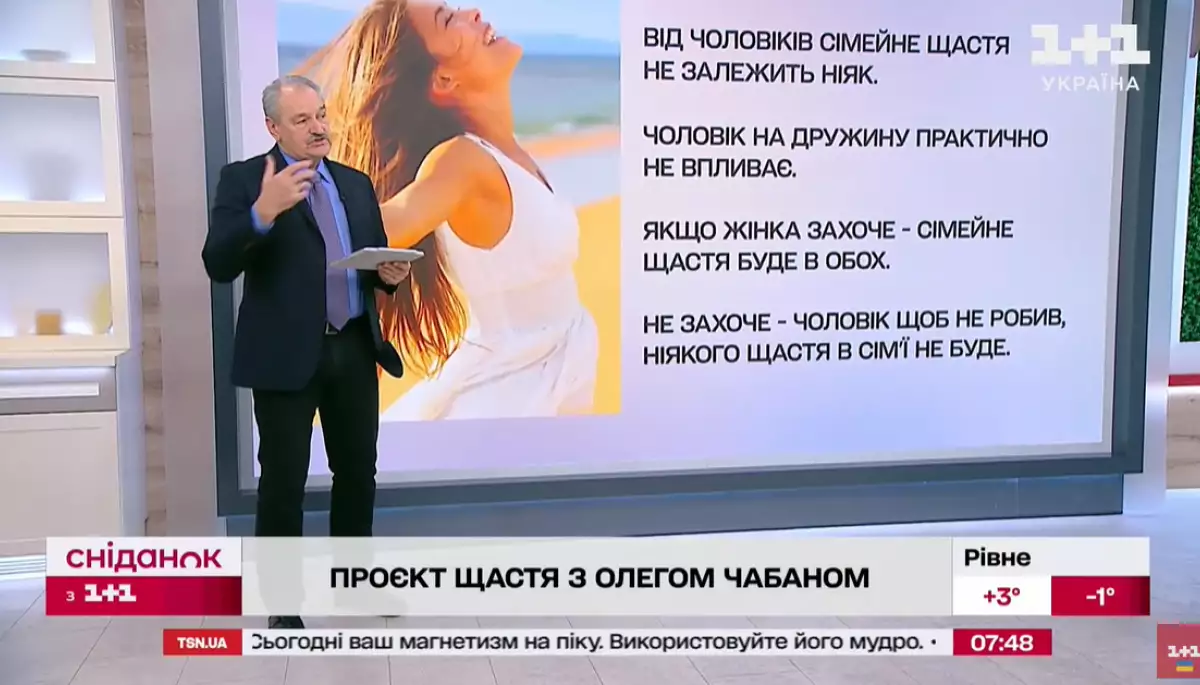 Психіатр Олег Чабан в ефірі «Сніданку з 1+1» сказав, що жінки «більш емоційні», а щастя в сім'ї «ніяк не залежить» від чоловіків (ДОПОВНЕНО)