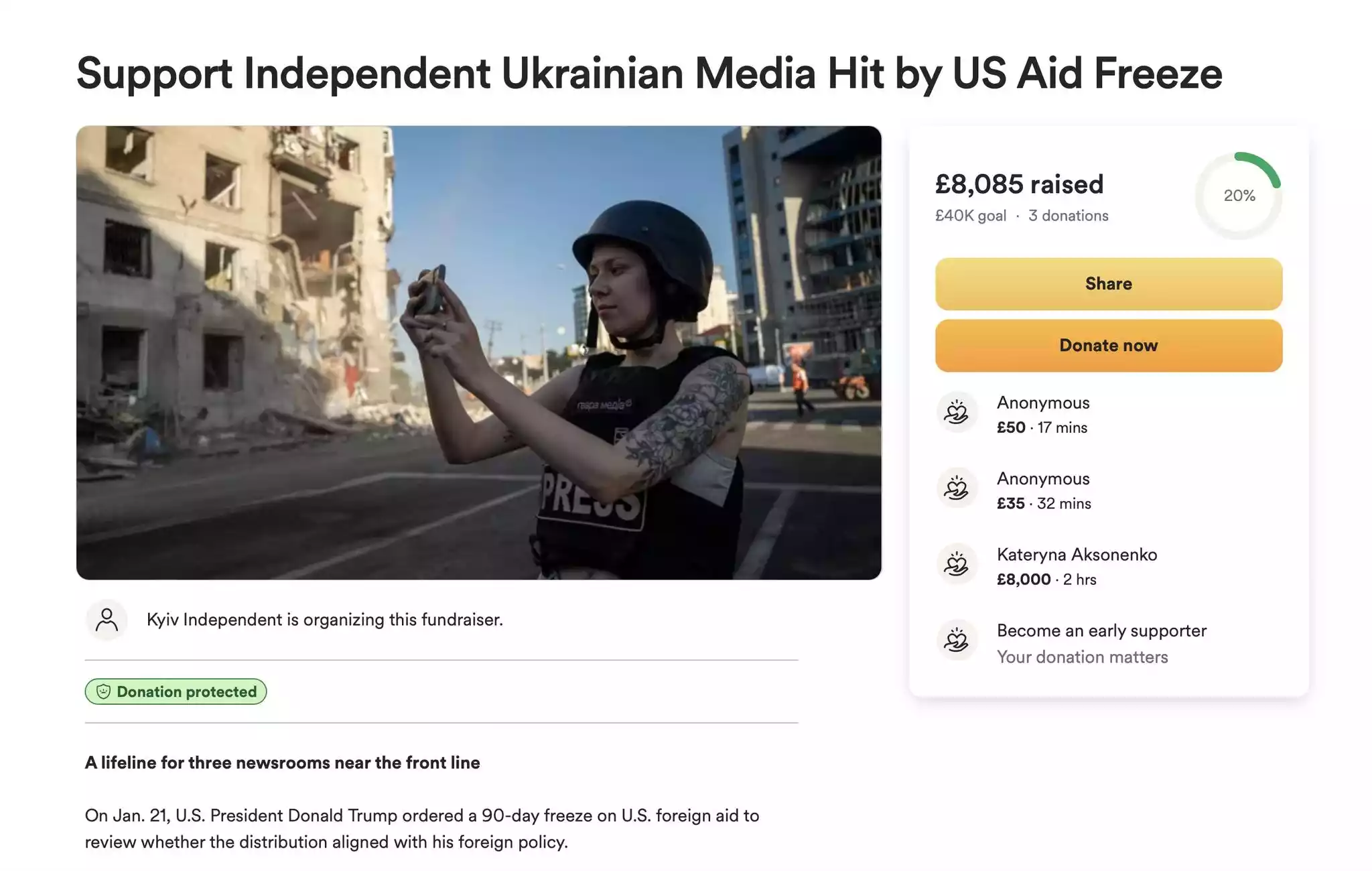 The Kyiv Independent запустив окремий фандрейзер для трьох регіональних ньюзрумів у Сумах, Харкові та Миколаєві