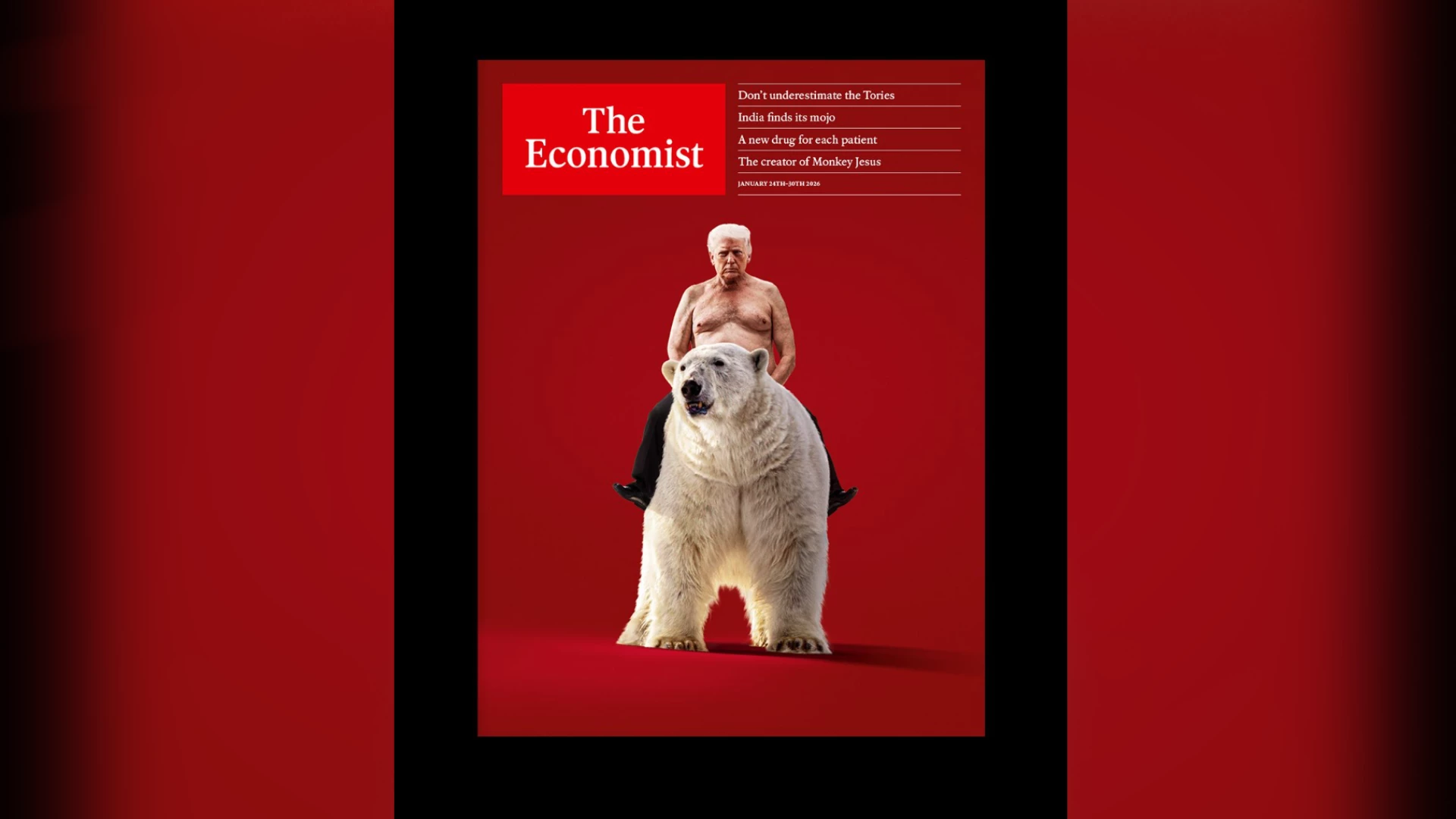 На новій обкладинці The Economist зобразили Трампа без сорочки верхи на білому ведмеді