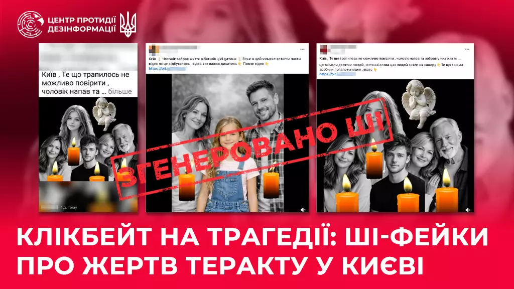 У соцмережах поширюють клікбейтні дописи з ШІ-фейками про жертв теракту у Києві, &mdash; ЦПД