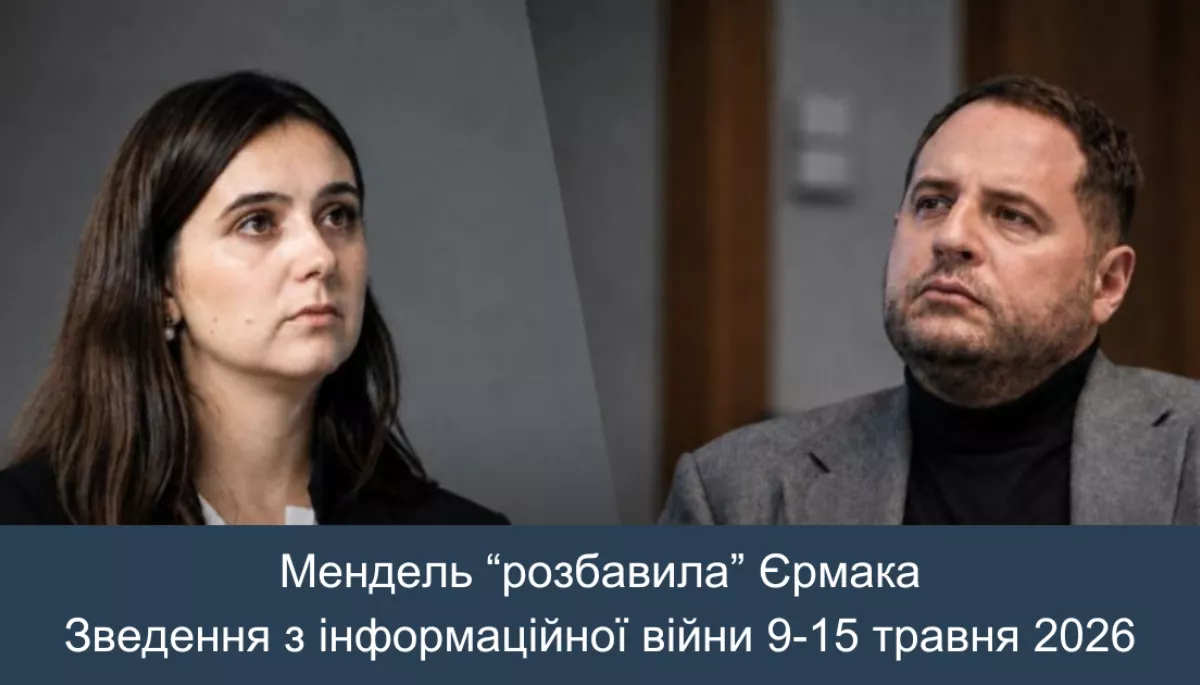 Інтерв&rsquo;ю Мендель &laquo;розбавило&raquo; негатив від затримання Єрмака, але його вплив був нетривалим. Зведення з інформаційної війни за 9-15 травня 2026 р.