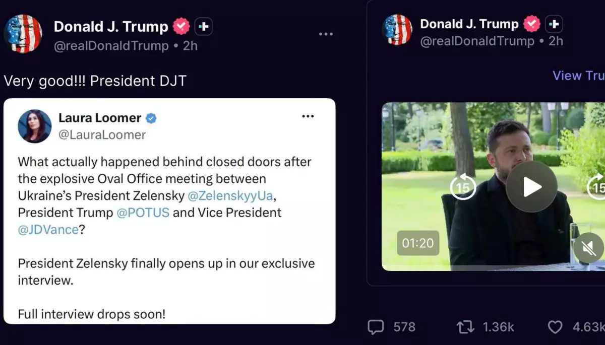Трамп поширив фрагмент інтервʼю блогерки Лумер із Зеленським