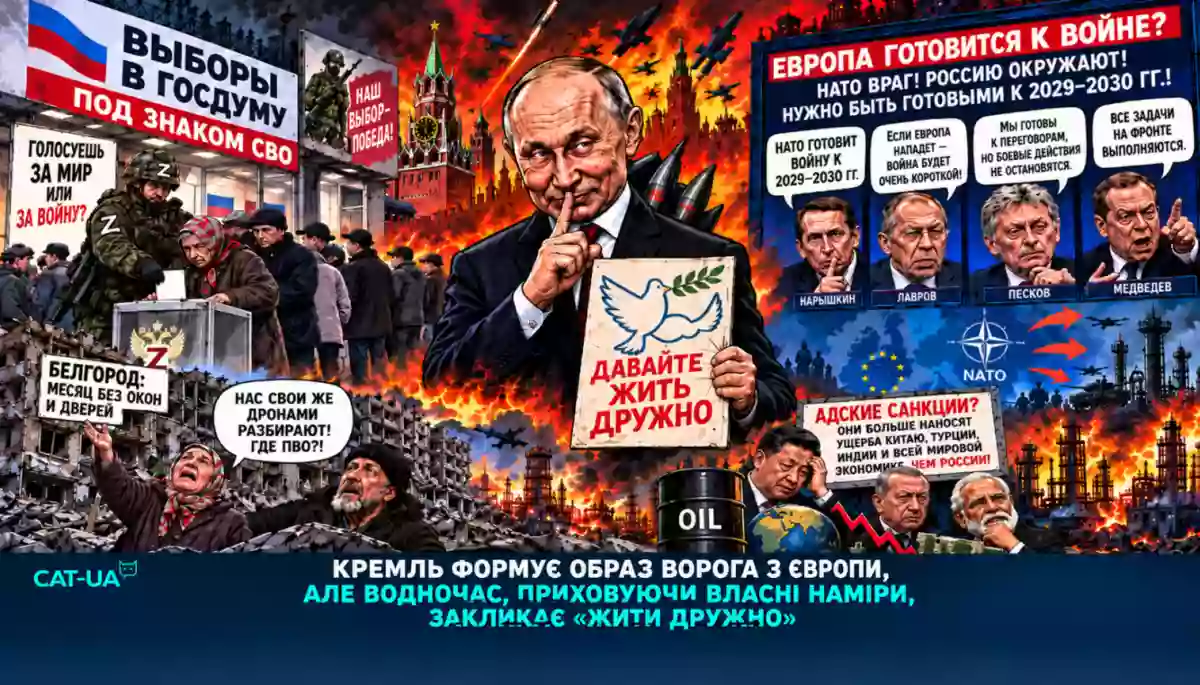 CAT-UA: Кремль формує образ ворога з Європи, але водночас, приховуючи власні наміри, закликає &laquo;жити дружно&raquo;. Російська інформаційна війна за 14&ndash;20 вересня 2026 року